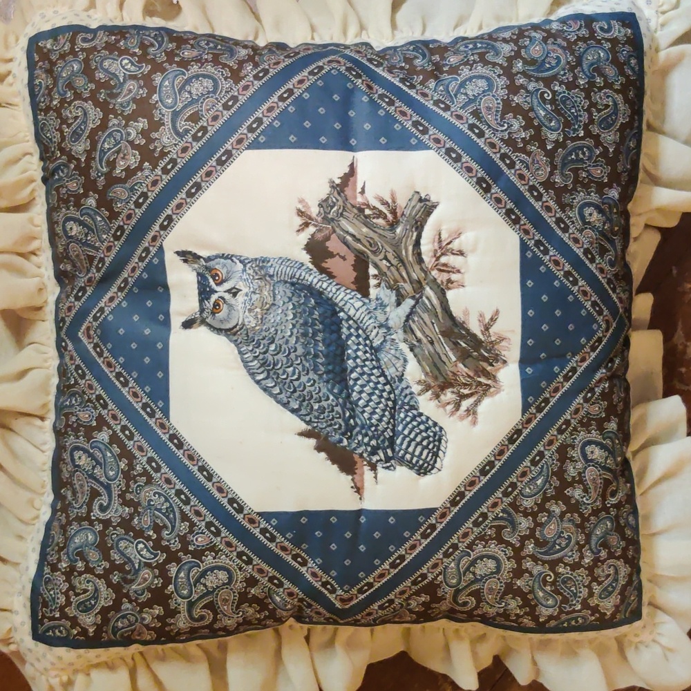 Vintage Owl Print Decorative Pillow